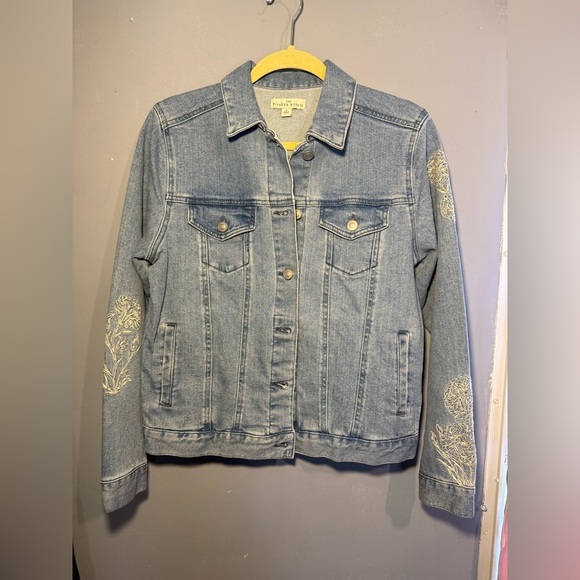 The Pioneer Woman Blue Jean Jacket with Embroidered Sleeves - Picture 1 of 6